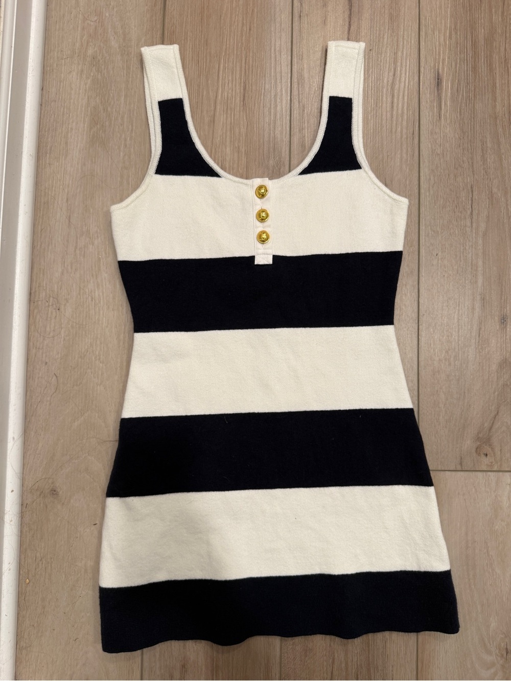 Abercrombie & Fitch Navy and White Striped Mini Dress with Gold Buttons
